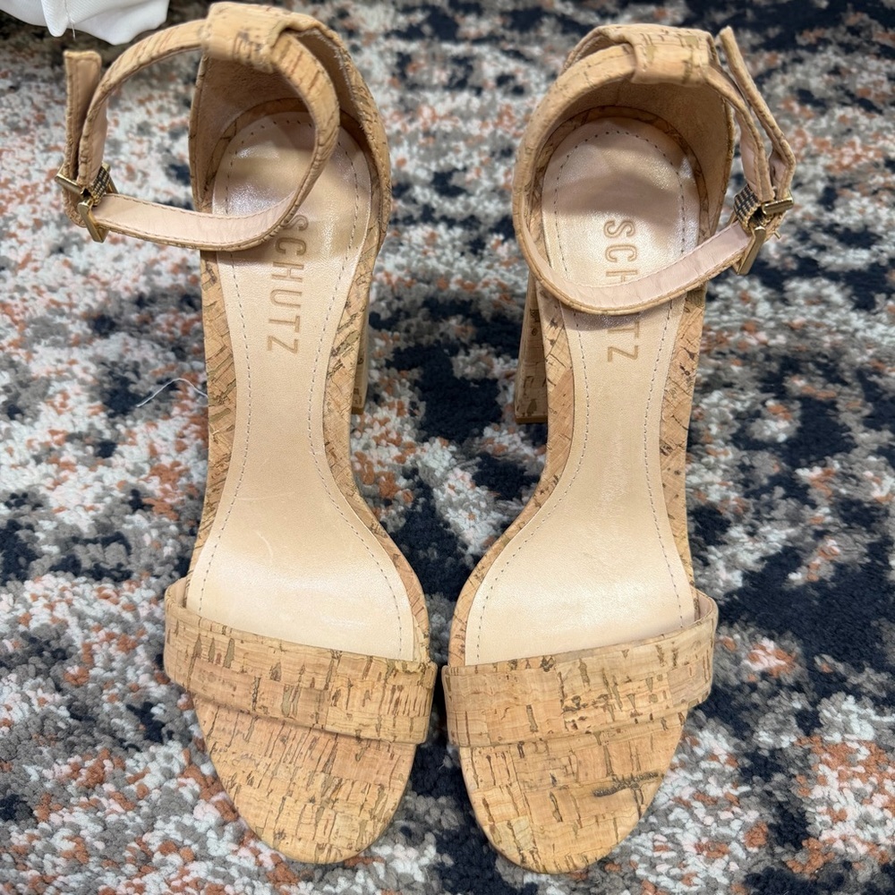 SCHUTZ ‘Enida’ Block Heel Sandal in Tan Cork Size 6.5 - Picture 7 of 16